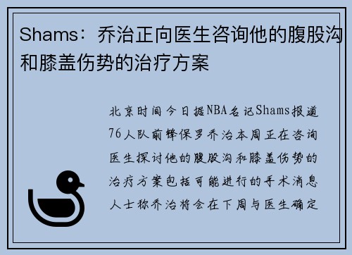 Shams：乔治正向医生咨询他的腹股沟和膝盖伤势的治疗方案